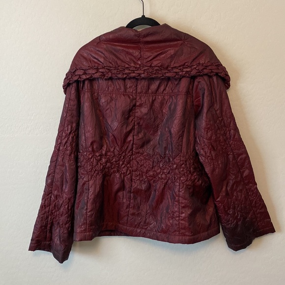 Samuel Dong Maroon Wine Red Shiny Puffy Braided Wide Sleeve Jacket Size … - Picture 6 of 6